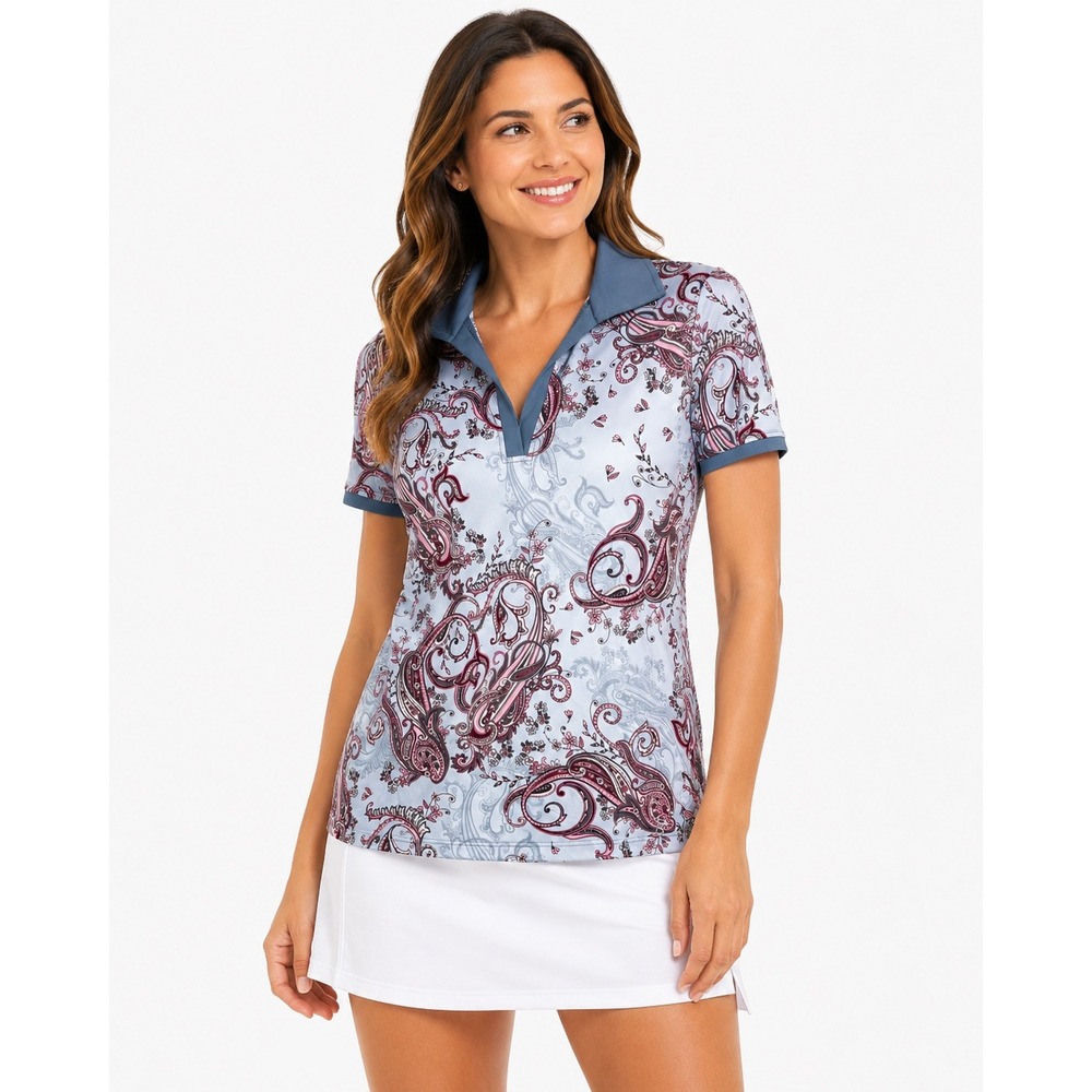Sofibella Womens Paisley Short Sleeve Golf Polo Blue DPT Size Small NWT